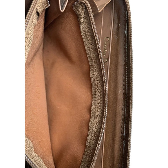 Christian Dior Vintage Wallet Olive Brown Leather Logo Zip Around - Picture 7 of 13